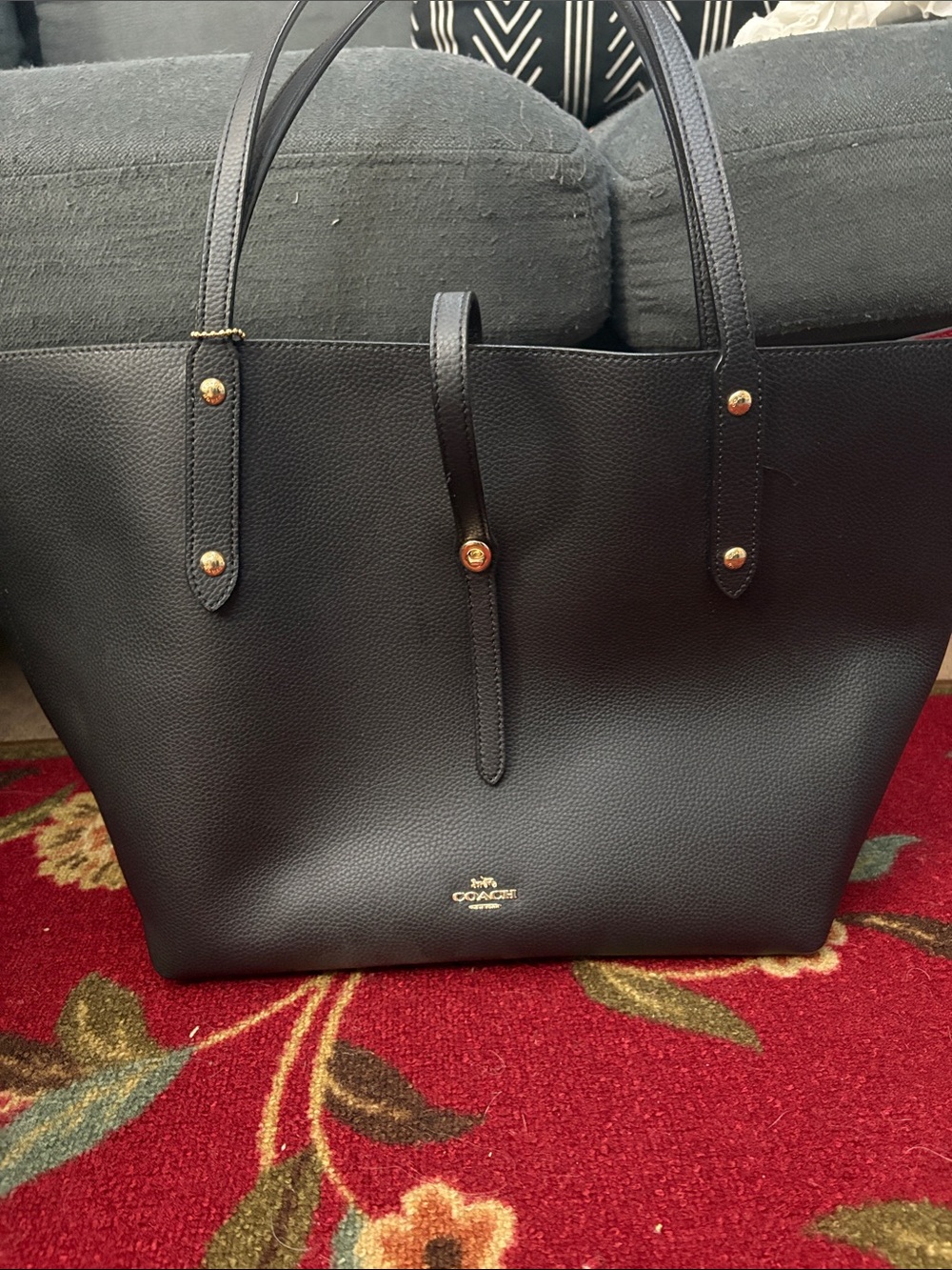 Coach Black Pebbled Leather Tote with Gold Accents